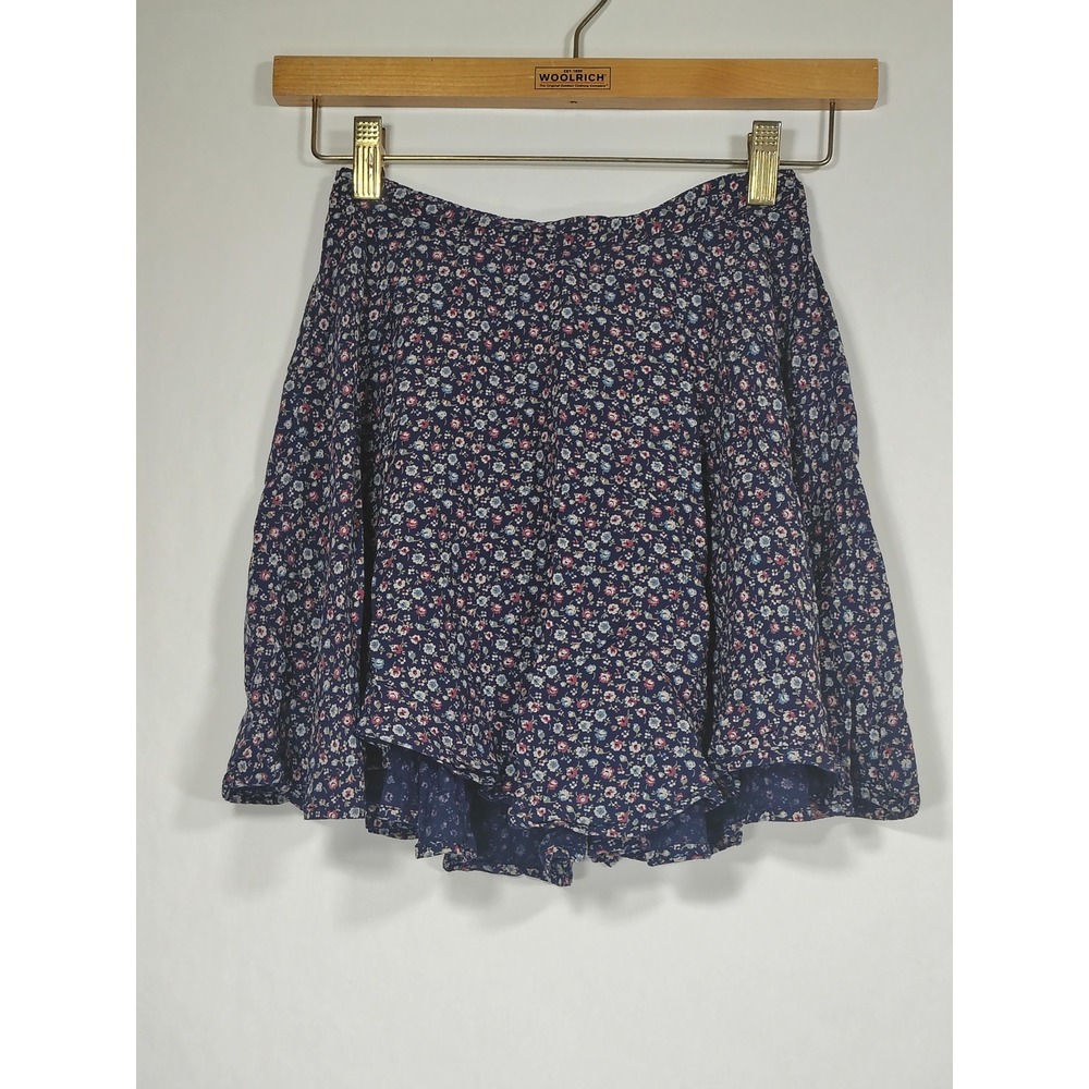 Denim & Supply‎ Ralph Lauren Floral Mini Skirt Navy Blue Ruffle Viscose XS
